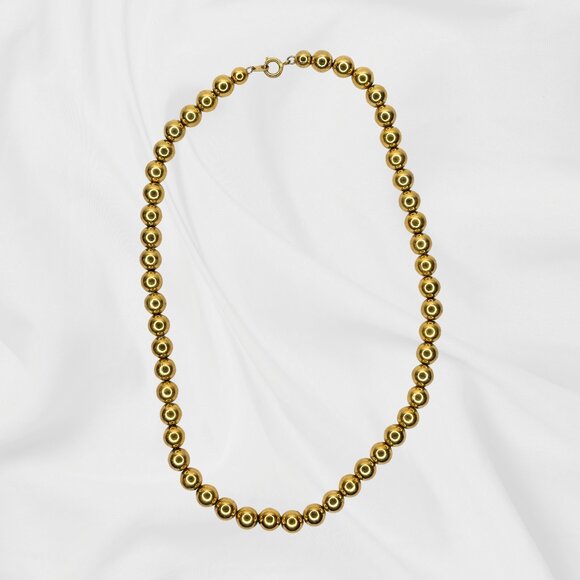 Heavy Goldtone Beaded Necklace 16" - Picture 4 of 4